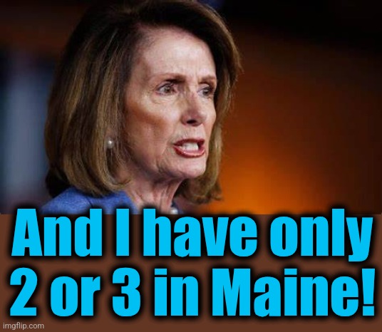 Angry Nancy Pelosi | And I have only
2 or 3 in Maine! | image tagged in angry nancy pelosi | made w/ Imgflip meme maker