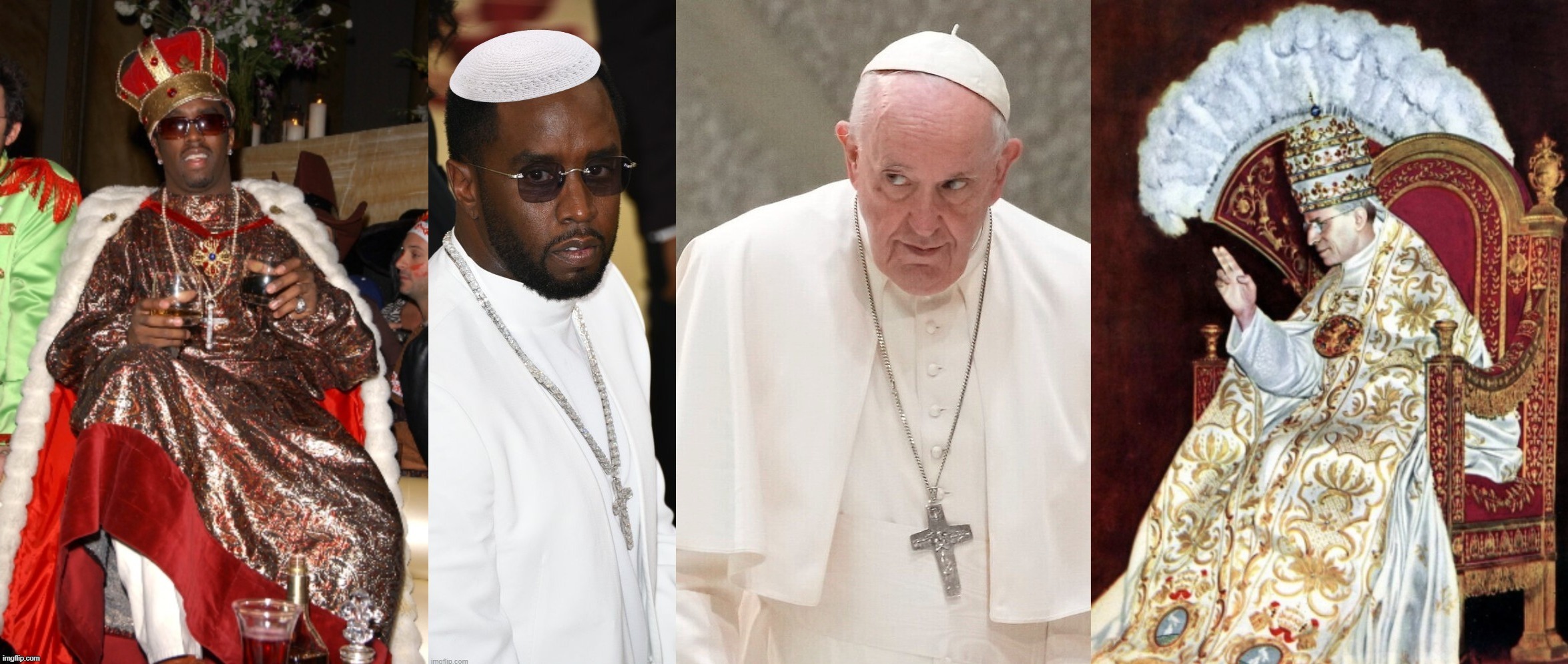 Pope Diddy . . . I retort, you deride . . . | image tagged in diddy,pope francis,gay pride | made w/ Imgflip meme maker