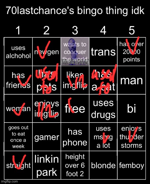 70lastchance's bingo thing idk | image tagged in 70lastchance's bingo thing idk | made w/ Imgflip meme maker