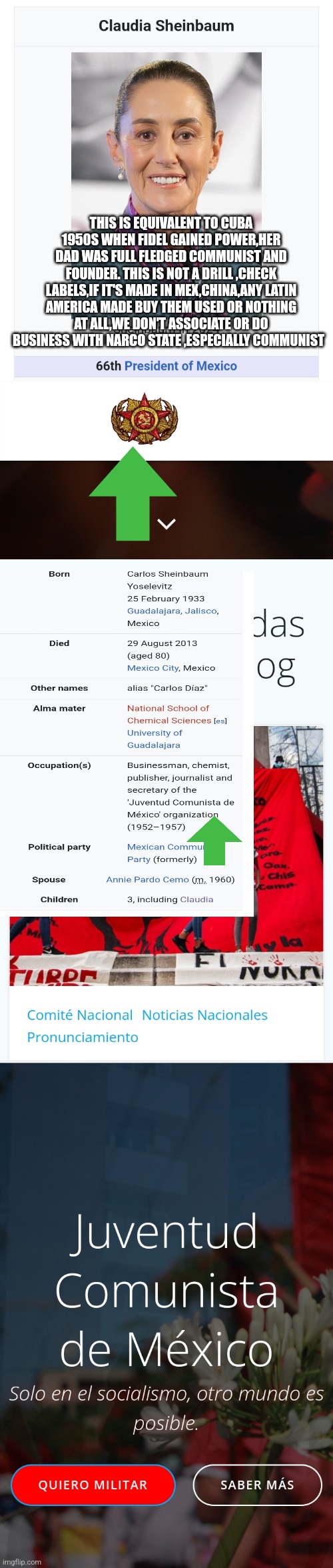 Readers highgest :Mexico the communist narco state versus a patriot who started a boycott turned world wide | THIS IS EQUIVALENT TO CUBA 1950S WHEN FIDEL GAINED POWER,HER DAD WAS FULL FLEDGED COMMUNIST AND FOUNDER. THIS IS NOT A DRILL ,CHECK LABELS,IF IT'S MADE IN MEX,CHINA,ANY LATIN AMERICA MADE BUY THEM USED OR NOTHING AT ALL,WE DON'T ASSOCIATE OR DO BUSINESS WITH NARCO STATE ,ESPECIALLY COMMUNIST | image tagged in mexico,fu,boycott | made w/ Imgflip meme maker