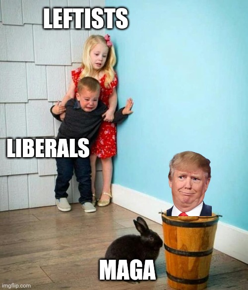 Children scared of rabbit | LEFTISTS LIBERALS MAGA | image tagged in children scared of rabbit | made w/ Imgflip meme maker