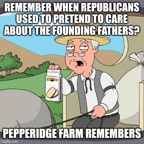 Pepperidge Farm Remembers Meme | REMEMBER WHEN REPUBLICANS USED TO PRETEND TO CARE ABOUT THE FOUNDING FATHERS? PEPPERIDGE FARM REMEMBERS | image tagged in memes,pepperidge farm remembers | made w/ Imgflip meme maker