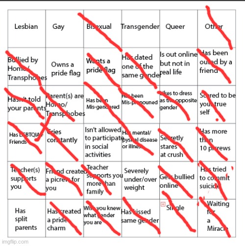 ... | image tagged in lgbtqia bingo | made w/ Imgflip meme maker