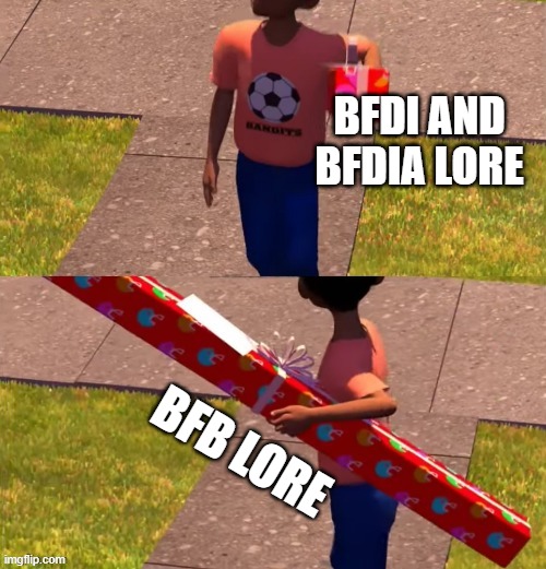 no context | BFDI AND BFDIA LORE; BFB LORE | image tagged in toy story present kid,bfdi | made w/ Imgflip meme maker