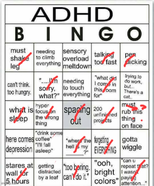 W1 | image tagged in adhd bingo | made w/ Imgflip meme maker