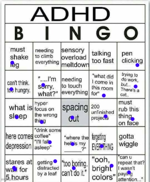 adhd bingo | image tagged in adhd bingo | made w/ Imgflip meme maker