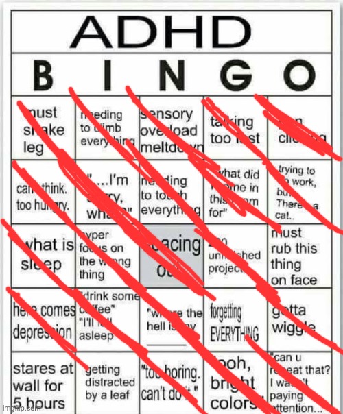 adhd bingo | image tagged in adhd bingo | made w/ Imgflip meme maker