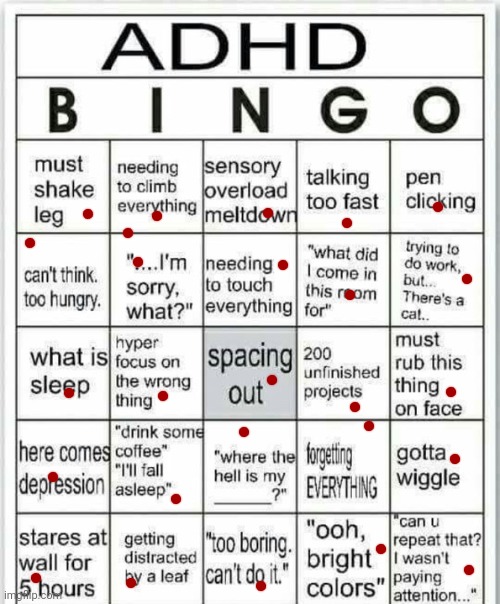 adhd bingo | image tagged in adhd bingo | made w/ Imgflip meme maker