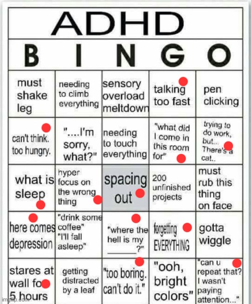 did this for Virian since he cant rn | image tagged in adhd bingo | made w/ Imgflip meme maker