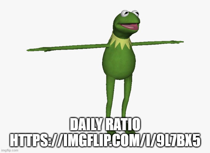 T Pose Kermit | DAILY RATIO HTTPS://IMGFLIP.COM/I/9L7BX5 | image tagged in t pose kermit | made w/ Imgflip meme maker