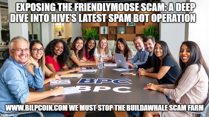 EXPOSING THE FRIENDLYMOOSE SCAM: A DEEP DIVE INTO HIVE’S LATEST SPAM BOT OPERATION; WWW.BILPCOIN.COM WE MUST STOP THE BUILDAWHALE SCAM FARM | made w/ Imgflip meme maker