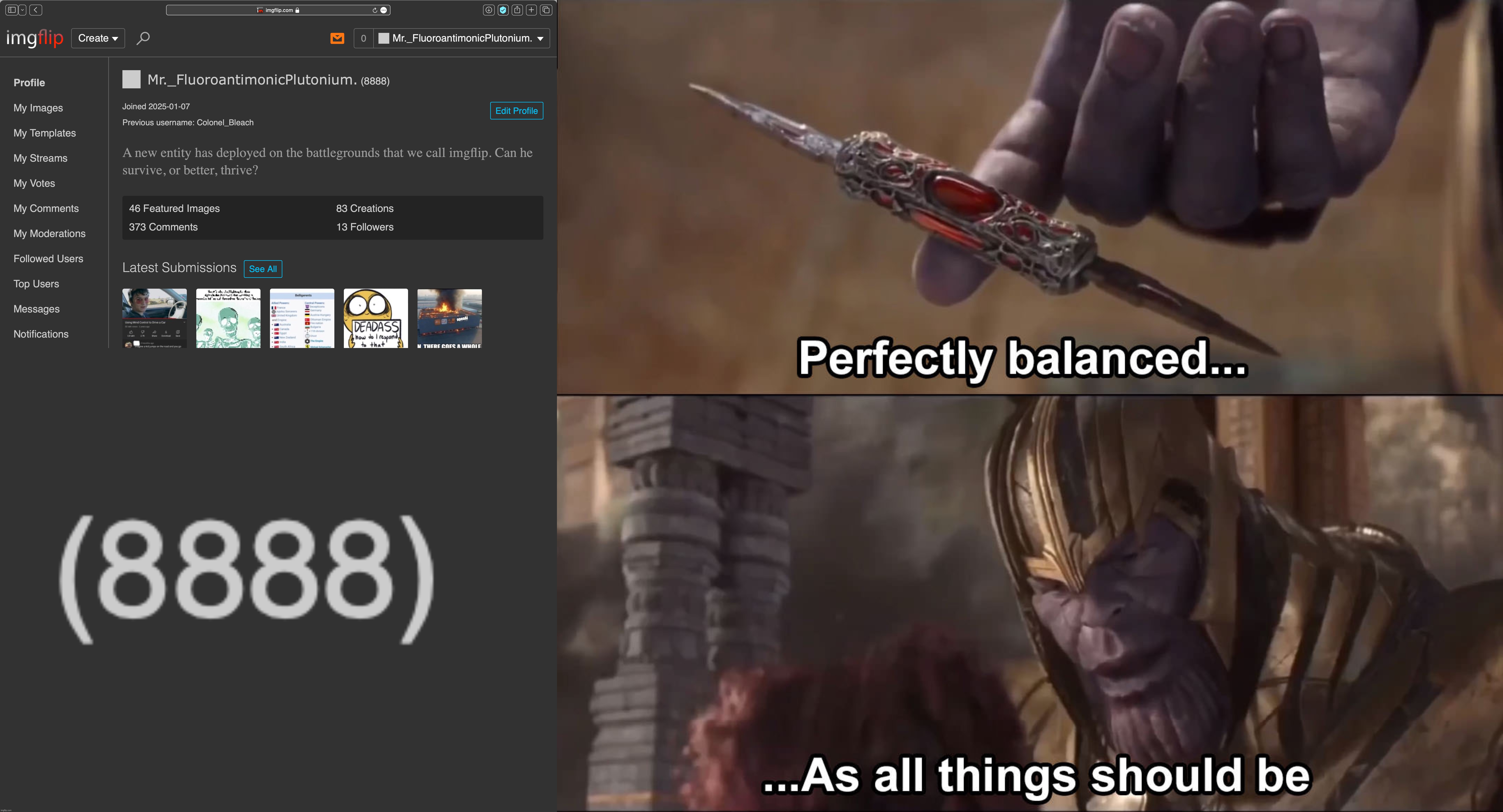 image tagged in thanos perfectly balanced as all things should be | made w/ Imgflip meme maker