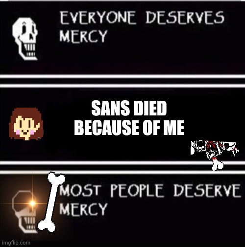 The really story how chara die (my au) | SANS DIED BECAUSE OF ME | image tagged in mercy undertale | made w/ Imgflip meme maker