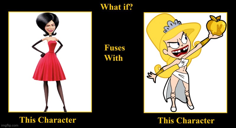 What if Scarlet Overkill Fuses With Eris of Chaos | image tagged in what if fuses,scarlet overkill,minions,eris,grim adventures of billy and mandy,billy and mandy | made w/ Imgflip meme maker