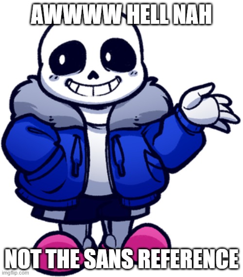 sans shrug | AWWWW HELL NAH; NOT THE SANS REFERENCE | image tagged in sans shrug,sans undertale,sans reference | made w/ Imgflip meme maker