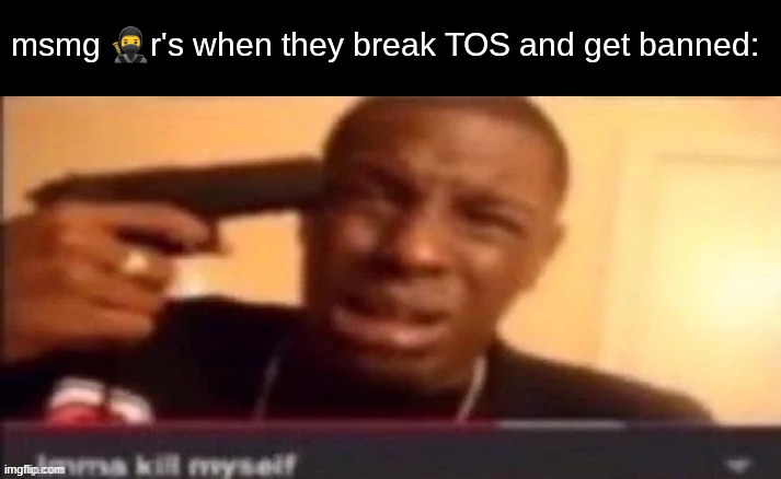 imma kms | msmg 🥷r's when they break TOS and get banned: | image tagged in imma kms | made w/ Imgflip meme maker