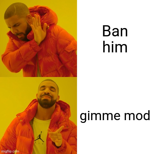 Drake Hotline Bling Meme | Ban him gimme mod | image tagged in memes,drake hotline bling | made w/ Imgflip meme maker