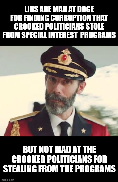 Rob Peter to pay Pelosi,Let that sink in. | LIBS ARE MAD AT DOGE FOR FINDING CORRUPTION THAT CROOKED POLITICIANS STOLE FROM SPECIAL INTEREST  PROGRAMS; BUT NOT MAD AT THE CROOKED POLITICIANS FOR STEALING FROM THE PROGRAMS | image tagged in captain obvious,let that sink in,government corruption | made w/ Imgflip meme maker