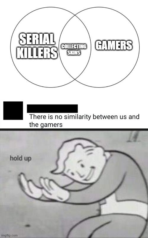 Have a good day | GAMERS; SERIAL KILLERS; COLLECTING SKINS | image tagged in fallout hold up,fun,funny,dark humor,memes | made w/ Imgflip meme maker