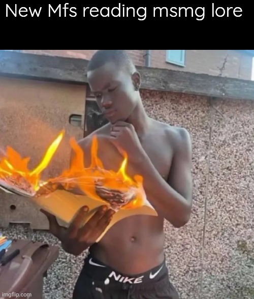 Fire reading | New Mfs reading msmg lore | image tagged in fire reading | made w/ Imgflip meme maker