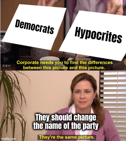 They're The Same Picture Meme | Democrats Hypocrites They should change the name of the party | image tagged in memes,they're the same picture | made w/ Imgflip meme maker