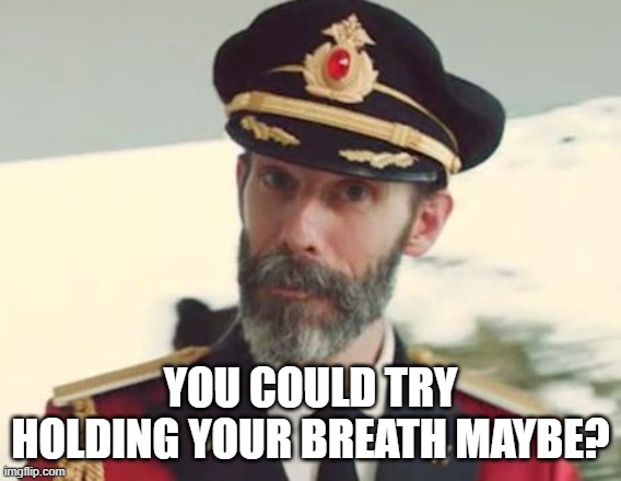 Captain Obvious | YOU COULD TRY HOLDING YOUR BREATH MAYBE? | image tagged in captain obvious | made w/ Imgflip meme maker