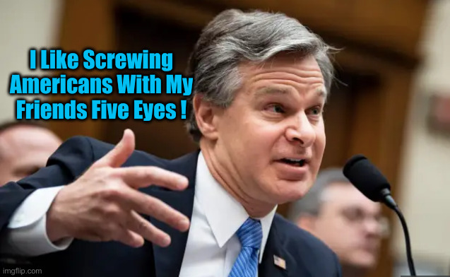 Chris Wray FBI | I Like Screwing Americans With My Friends Five Eyes ! | image tagged in chris wray fbi | made w/ Imgflip meme maker