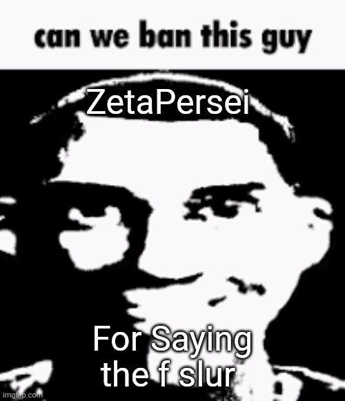 Can we ban this guy | ZetaPersei; For Saying the f slur | image tagged in can we ban this guy | made w/ Imgflip meme maker