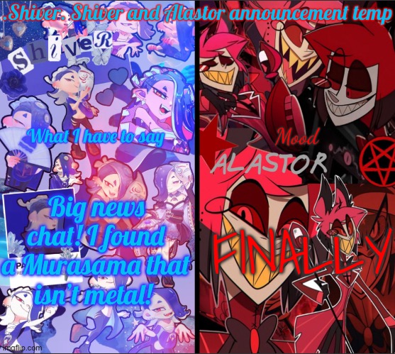 I CAN FINALLY WORK ON THE XANDER COSPLAY AGAIN! | Big news chat! I found a Murasama that isn’t metal! FINALLY | image tagged in shiver shiver and alastor announcement temp | made w/ Imgflip meme maker