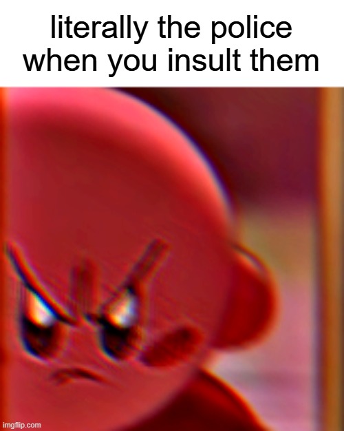 never insult the police | literally the police when you insult them | image tagged in kirby is fed up | made w/ Imgflip meme maker