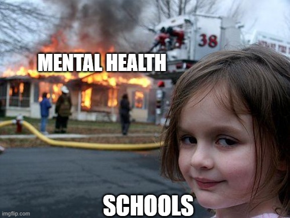 facts | MENTAL HEALTH; SCHOOLS | image tagged in disaster girl,facts | made w/ Imgflip meme maker