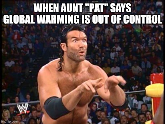 WHEN AUNT "PAT" SAYS GLOBAL WARMING IS OUT OF CONTROL | image tagged in funny memes | made w/ Imgflip meme maker