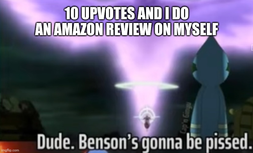 Dude. Benson's gonna be pissed. | 10 UPVOTES AND I DO AN AMAZON REVIEW ON MYSELF | image tagged in dude benson's gonna be pissed | made w/ Imgflip meme maker