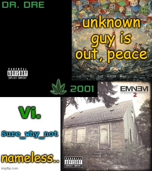 going to bed, can't say the same about T though, no one controls that woman | unknown guy is out, peace | image tagged in vi swn nameless shared template | made w/ Imgflip meme maker