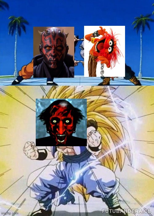 How the Lipstick-Face Demon was created | image tagged in dbz fusion,muppets,the muppets,animal muppets,darth maul,star wars | made w/ Imgflip meme maker