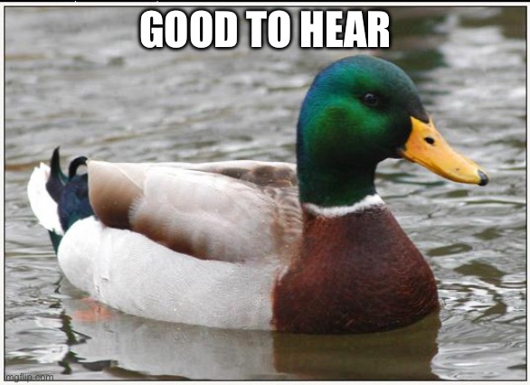 Actual Advice Mallard Meme | GOOD TO HEAR | image tagged in memes,actual advice mallard | made w/ Imgflip meme maker