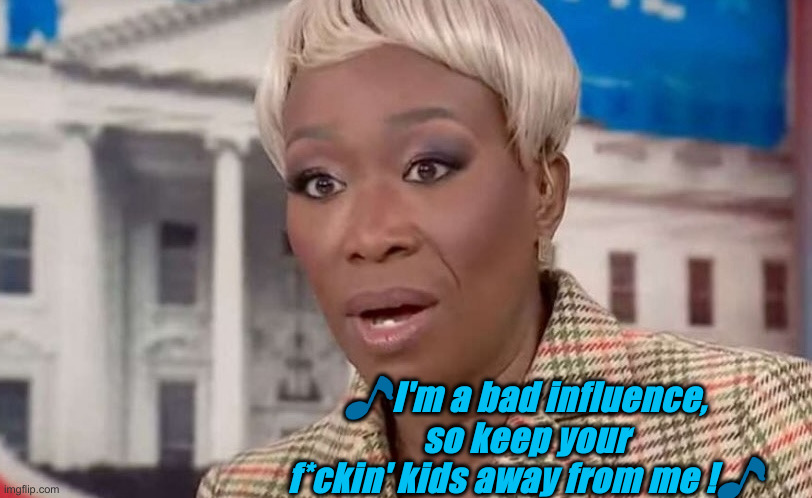Joy reid | ?I'm a bad influence, so keep your f*ckin' kids away from me !? | image tagged in joy reid | made w/ Imgflip meme maker