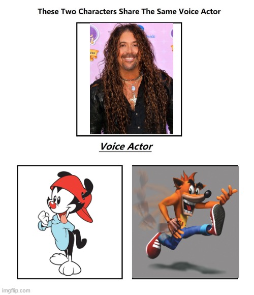 Jess Harnell | image tagged in same voice actor,crash bandicoot,animaniacs,jess harnell | made w/ Imgflip meme maker