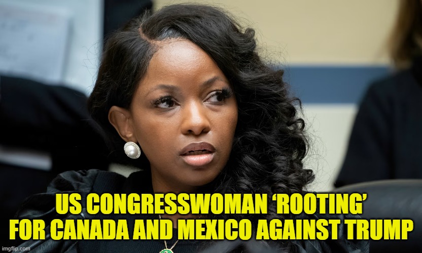 She needs removed for publicly making statements against US interests | US CONGRESSWOMAN ‘ROOTING’ FOR CANADA AND MEXICO AGAINST TRUMP | image tagged in congress,jasmine crockett,maga,canada,mexico,tds | made w/ Imgflip meme maker