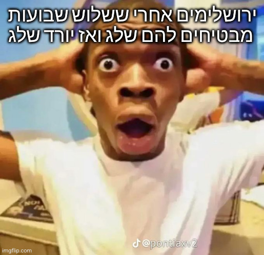 Shocked black guy | ירושלימים אחרי ששלוש שבועות מבטיחים להם שלג ואז יורד שלג | image tagged in shocked black guy | made w/ Imgflip meme maker