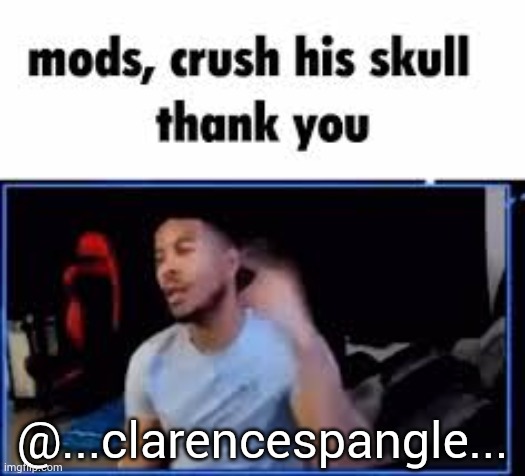 please ban this politician neo nazi | @...clarencespangle... | image tagged in mods crush his skull thank you | made w/ Imgflip meme maker