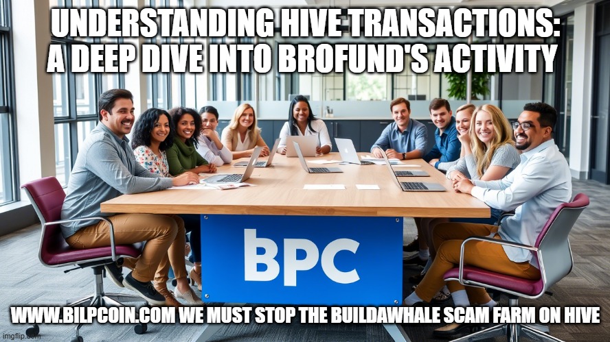 UNDERSTANDING HIVE TRANSACTIONS: A DEEP DIVE INTO BROFUND'S ACTIVITY; WWW.BILPCOIN.COM WE MUST STOP THE BUILDAWHALE SCAM FARM ON HIVE | made w/ Imgflip meme maker