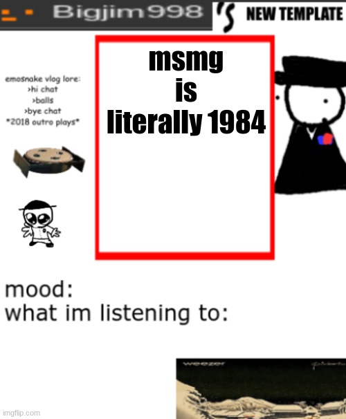 bigjim998s NEW AND IMPROVED TEMPLATE | msmg is literally 1984 | image tagged in bigjim998s new and improved template | made w/ Imgflip meme maker