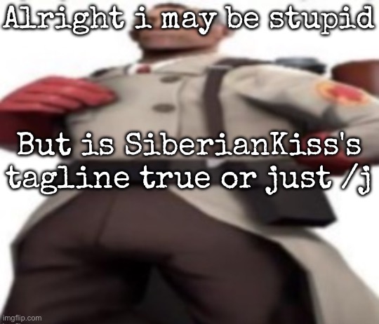 No, i don't want to know it by my own eyes | Alright i may be stupid; But is SiberianKiss's tagline true or just /j | image tagged in ze medic,msmg | made w/ Imgflip meme maker