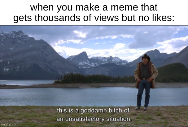 Unsatisfactory Situation | when you make a meme that gets thousands of views but no likes: | image tagged in unsatisfactory situation,relatable memes | made w/ Imgflip meme maker