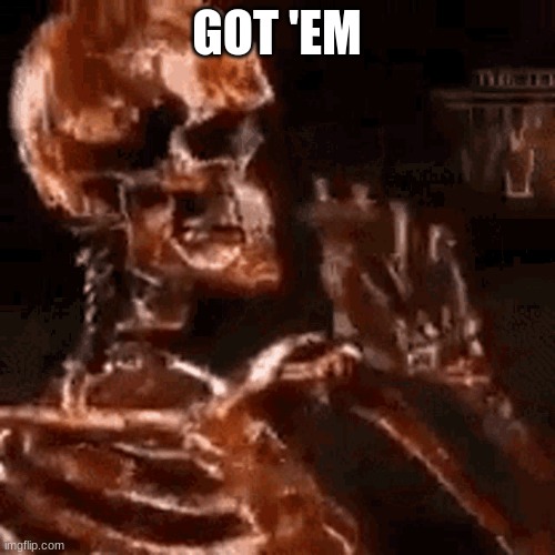 Skeleton smoking a fat one | GOT 'EM | image tagged in skeleton smoking a fat one | made w/ Imgflip meme maker