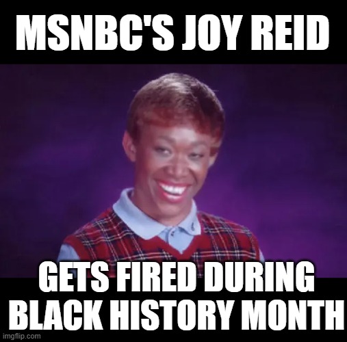 Ode to joy | MSNBC'S JOY REID; GETS FIRED DURING BLACK HISTORY MONTH | image tagged in msnbc,reid moore,bad luck brian,ha ha | made w/ Imgflip meme maker