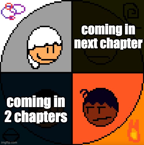 the party so far | coming in next chapter; coming in 2 chapters | image tagged in sorta isekai icon | made w/ Imgflip meme maker