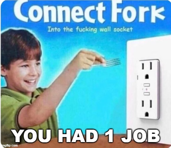 you had 1 job | YOU HAD 1 JOB | image tagged in connect fork,you had one job | made w/ Imgflip meme maker