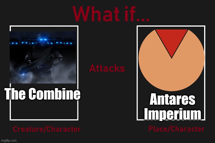 the combine would probably have a huge technological advantage but Antares has the natural home team bias | Antares Imperium; The Combine | image tagged in what if character attacks character/place | made w/ Imgflip meme maker